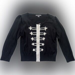 Black Zipper Cardigan with White Detailing